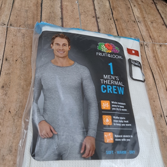 Fruit of The Loom Men's Thermal Crew Neck Shirt, Cream, Size M - Picture 1 of 6